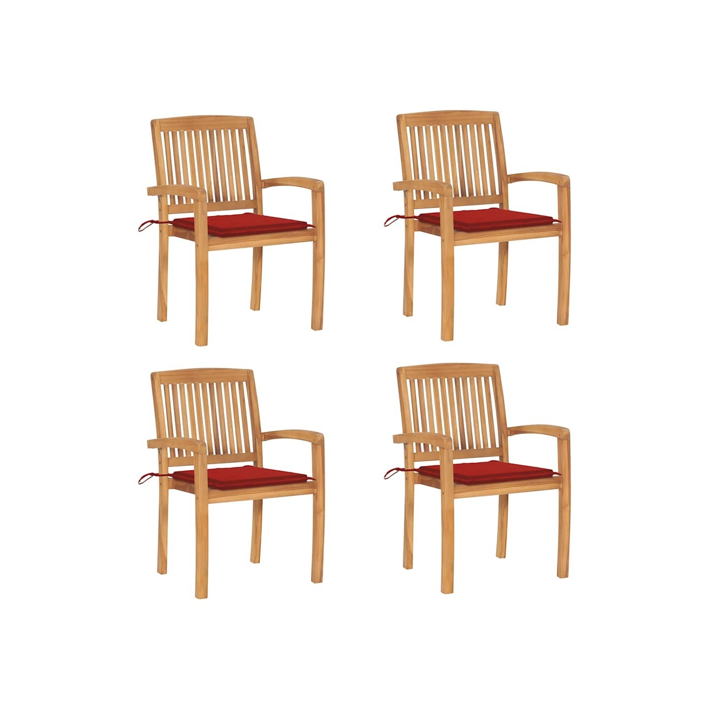 Chaises de jardin empilables avec coussins lot de 4 Teck solide