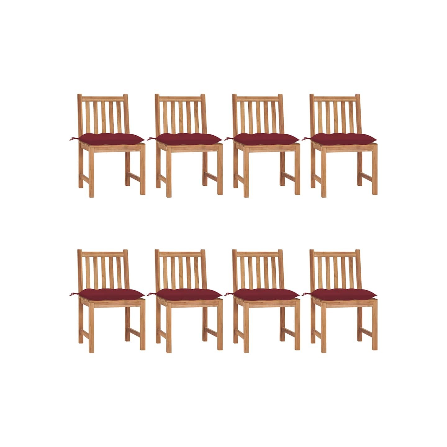 Chaises de jardin lot de 8 avec coussins Bois de teck massif