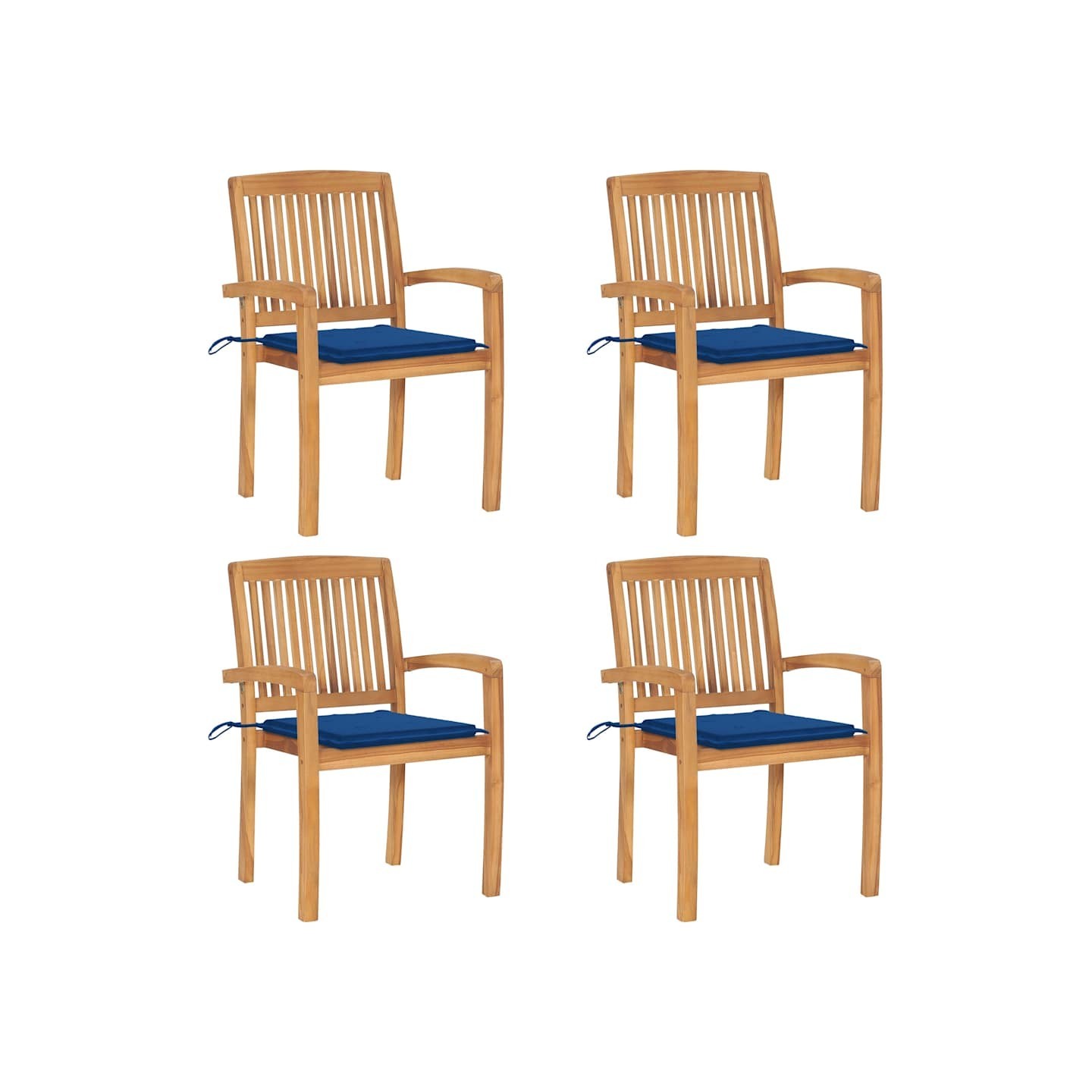 Chaises de jardin empilables avec coussins lot de 4 Teck solide
