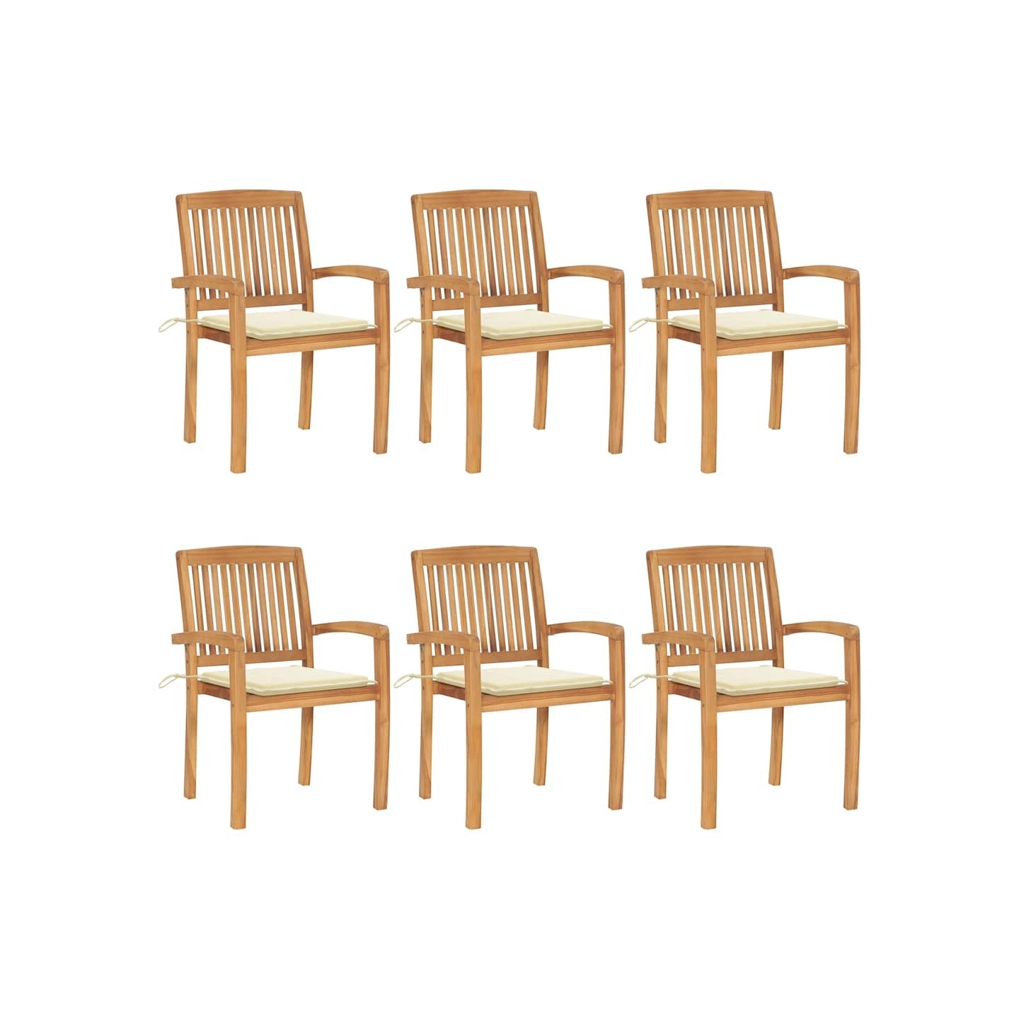 Chaises de jardin empilables avec coussins lot de 6 Teck solide