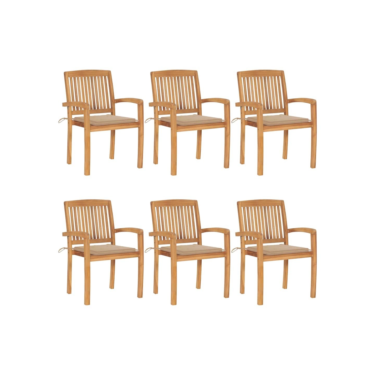 Chaises de jardin empilables avec coussins lot de 6 Teck solide