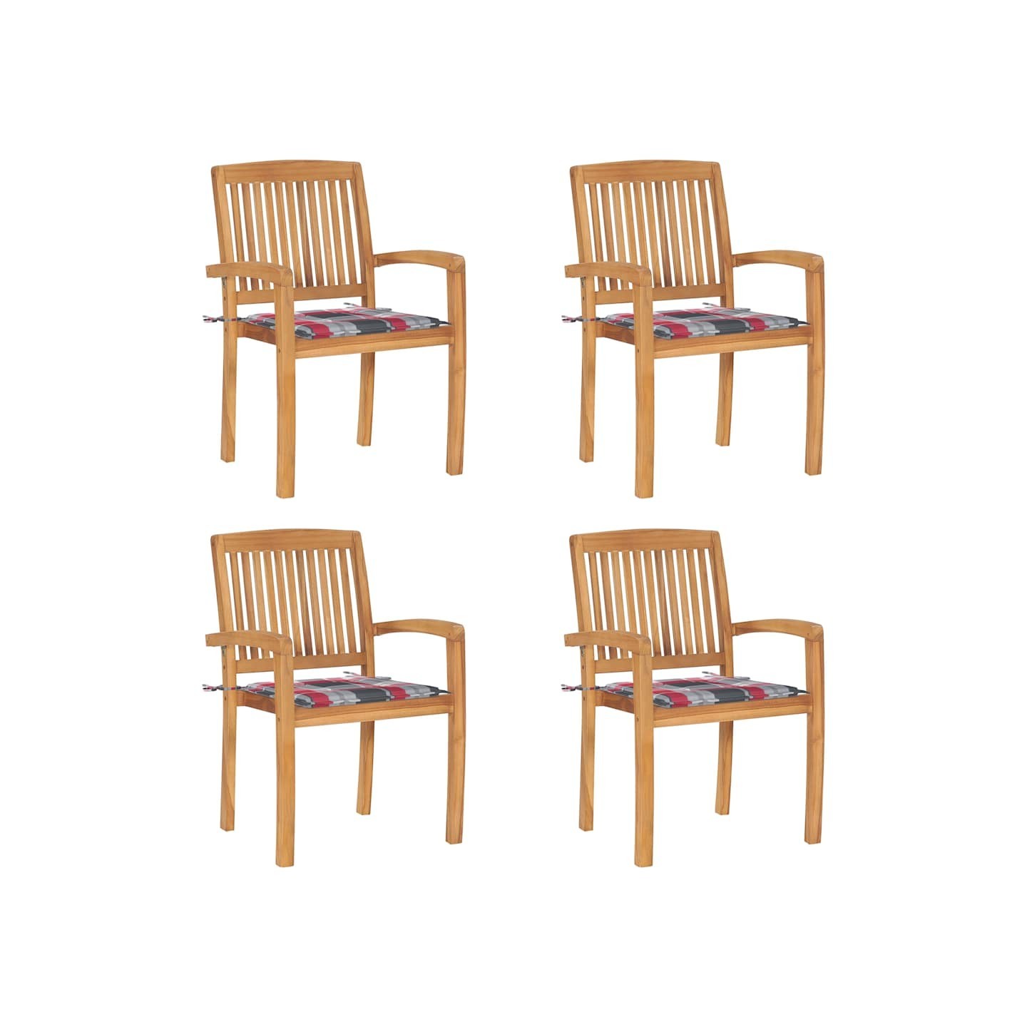Chaises de jardin empilables avec coussins lot de 4 Teck solide