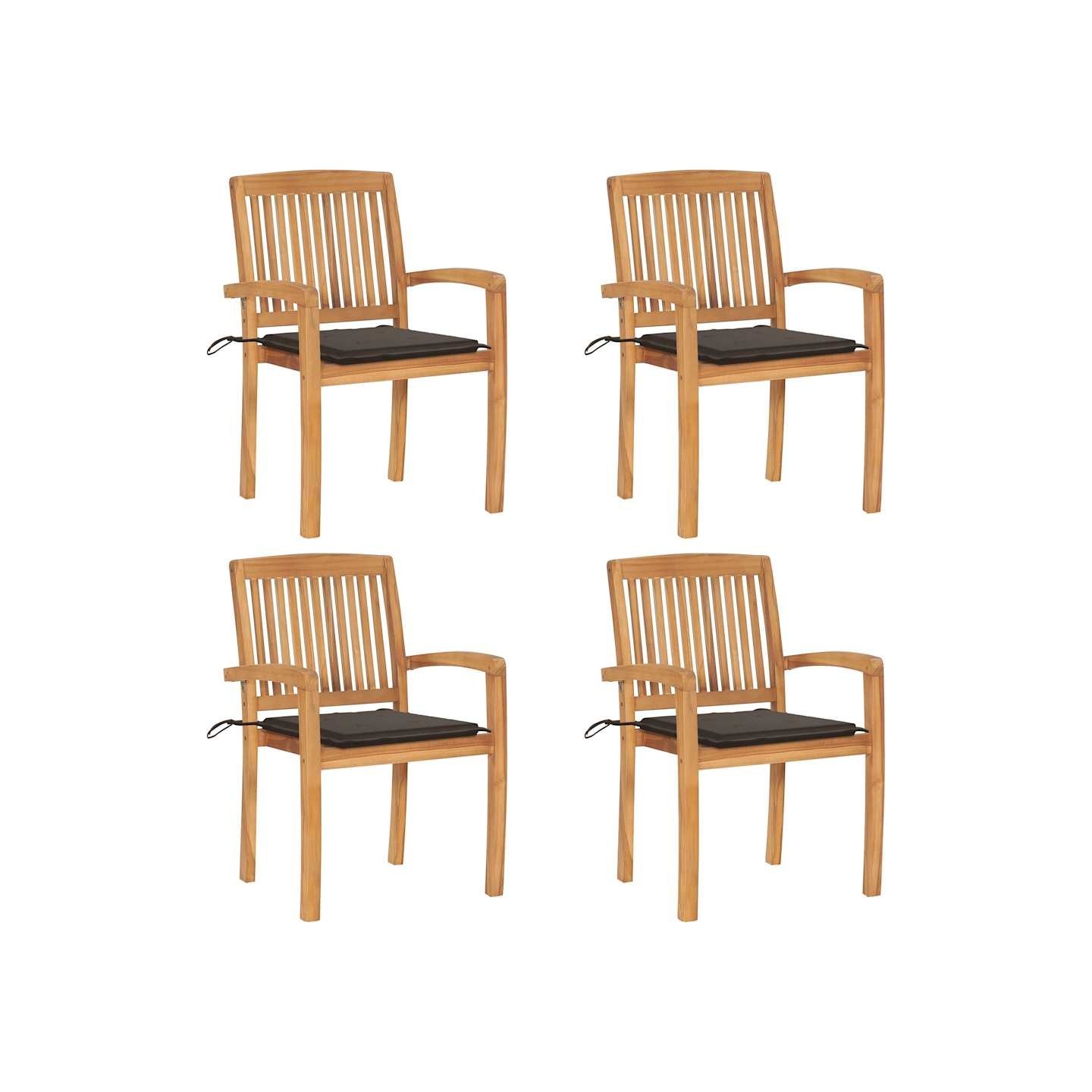 Chaises de jardin empilables avec coussins lot de 4 Teck solide