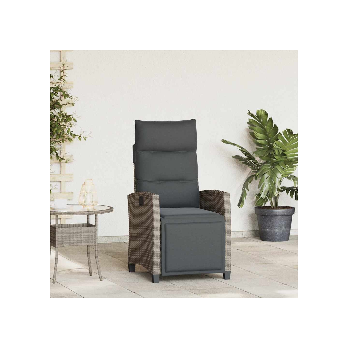 Chaise de jardin inclinable avec table d'appoint gris polyrotin