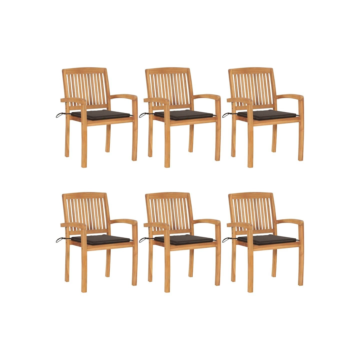 Chaises de jardin empilables avec coussins lot de 6 Teck solide