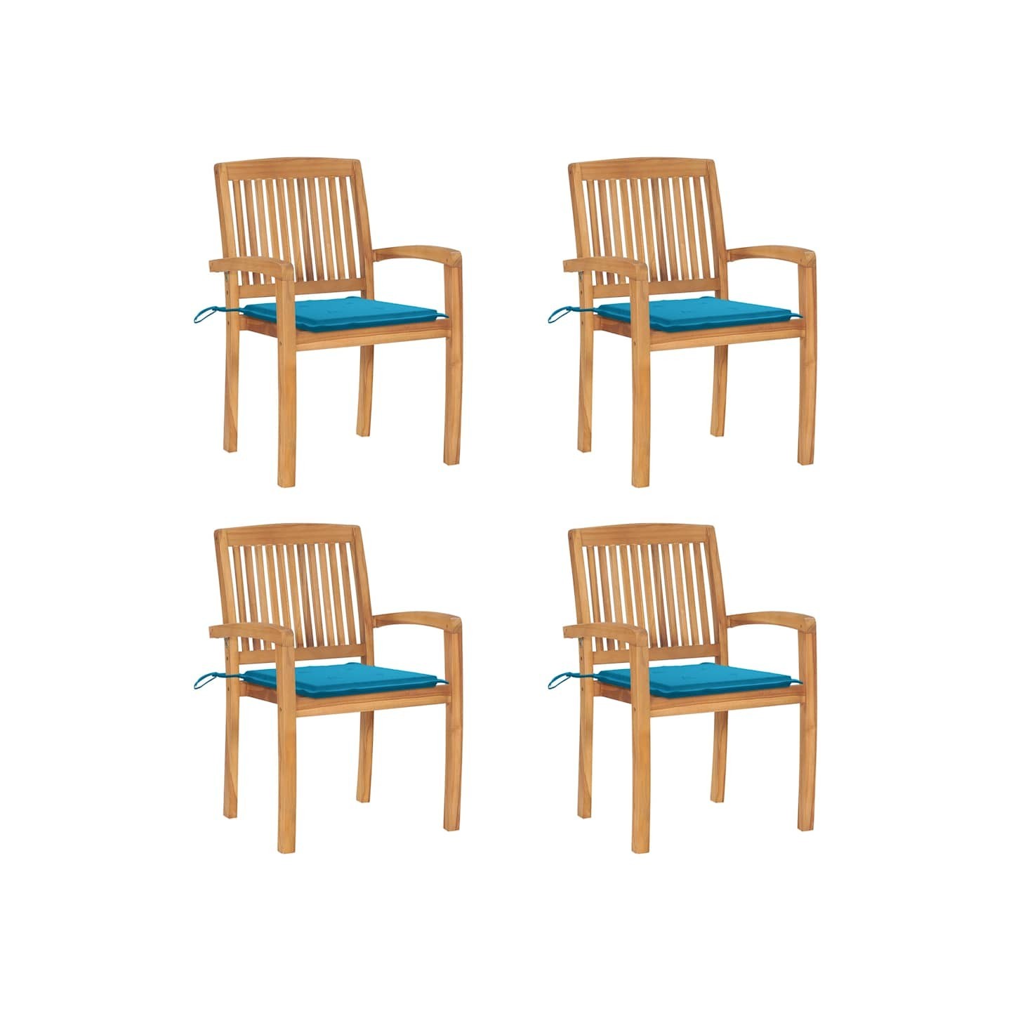 Chaises de jardin empilables avec coussins lot de 4 Teck solide
