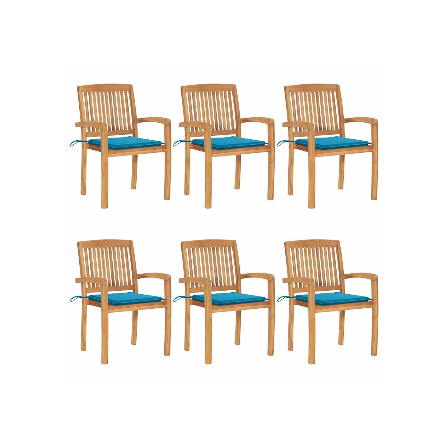 Chaises de jardin empilables avec coussins lot de 6 Teck solide