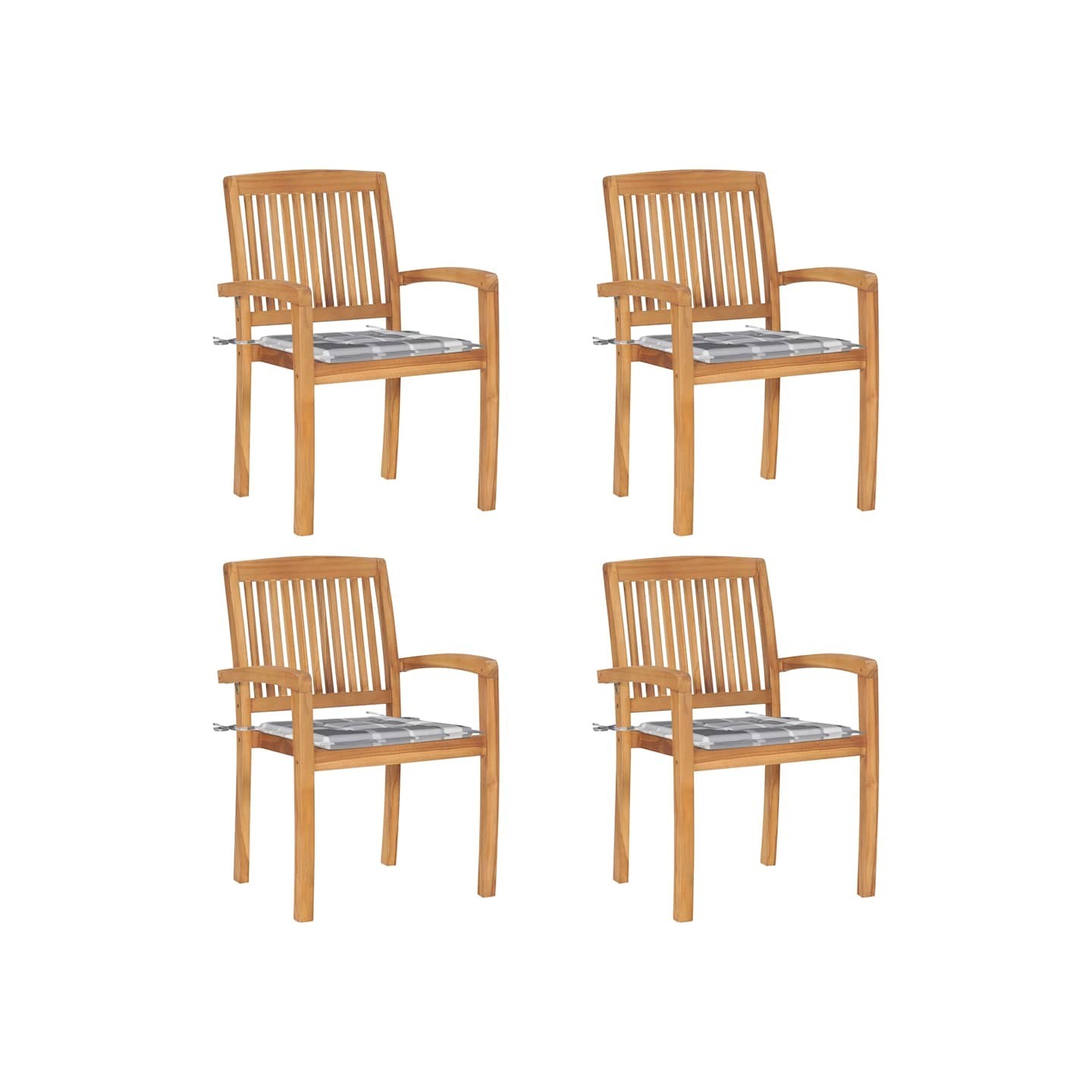 Chaises de jardin empilables avec coussins lot de 4 Teck solide