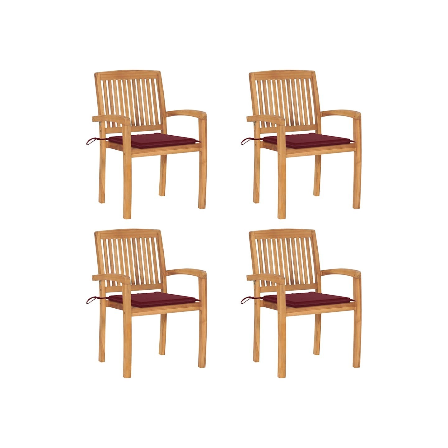 Chaises de jardin empilables avec coussins lot de 4 Teck solide