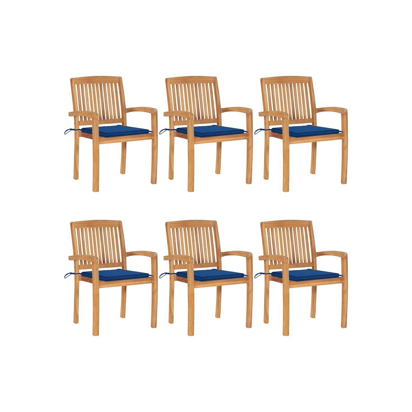 Chaises de jardin empilables avec coussins lot de 6 Teck solide