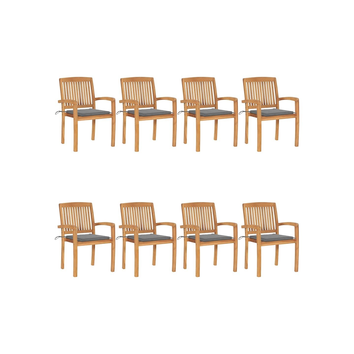 Chaises de jardin empilables avec coussins lot de 8 Teck solide