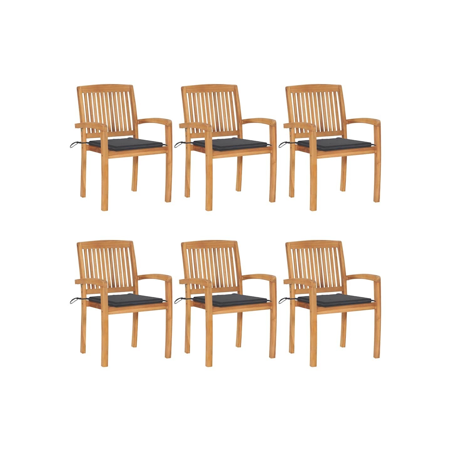 Chaises de jardin empilables avec coussins lot de 6 Teck solide