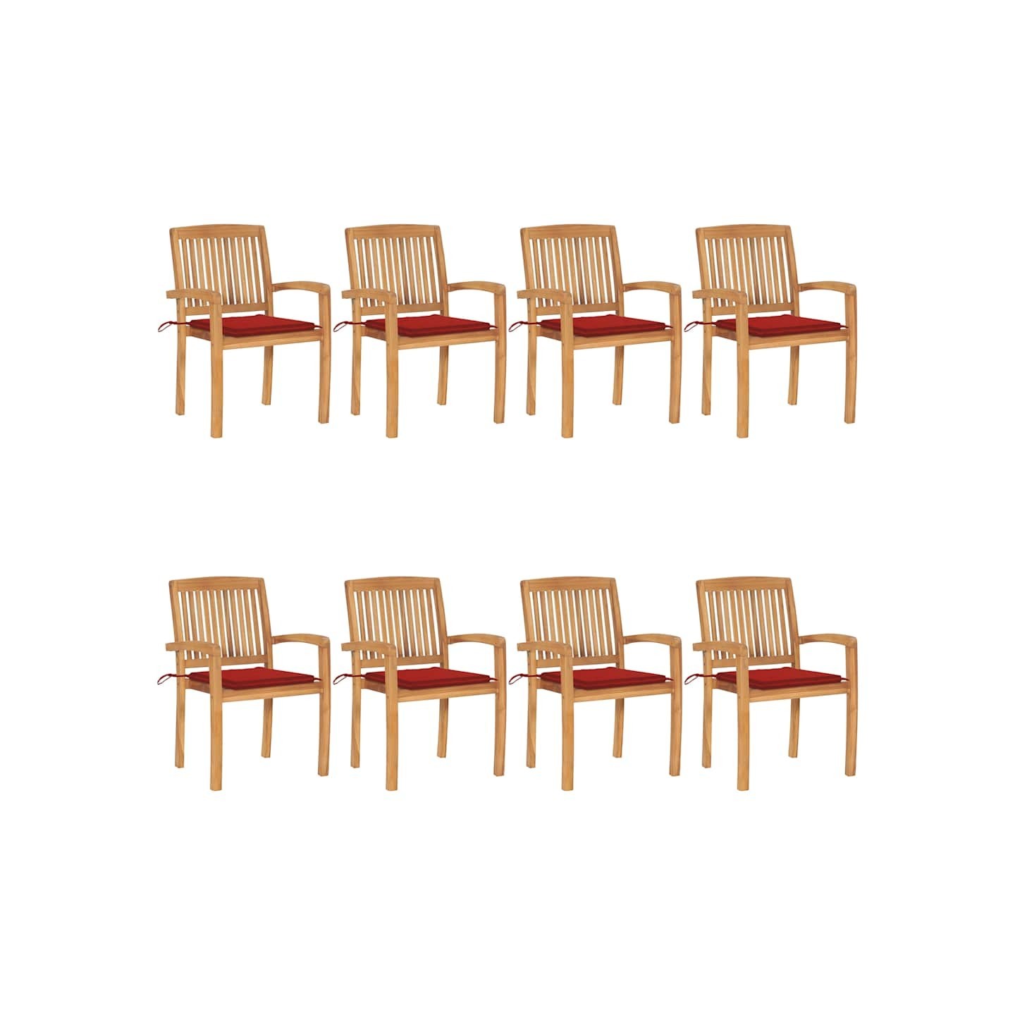 Chaises de jardin empilables avec coussins lot de 8 Teck solide