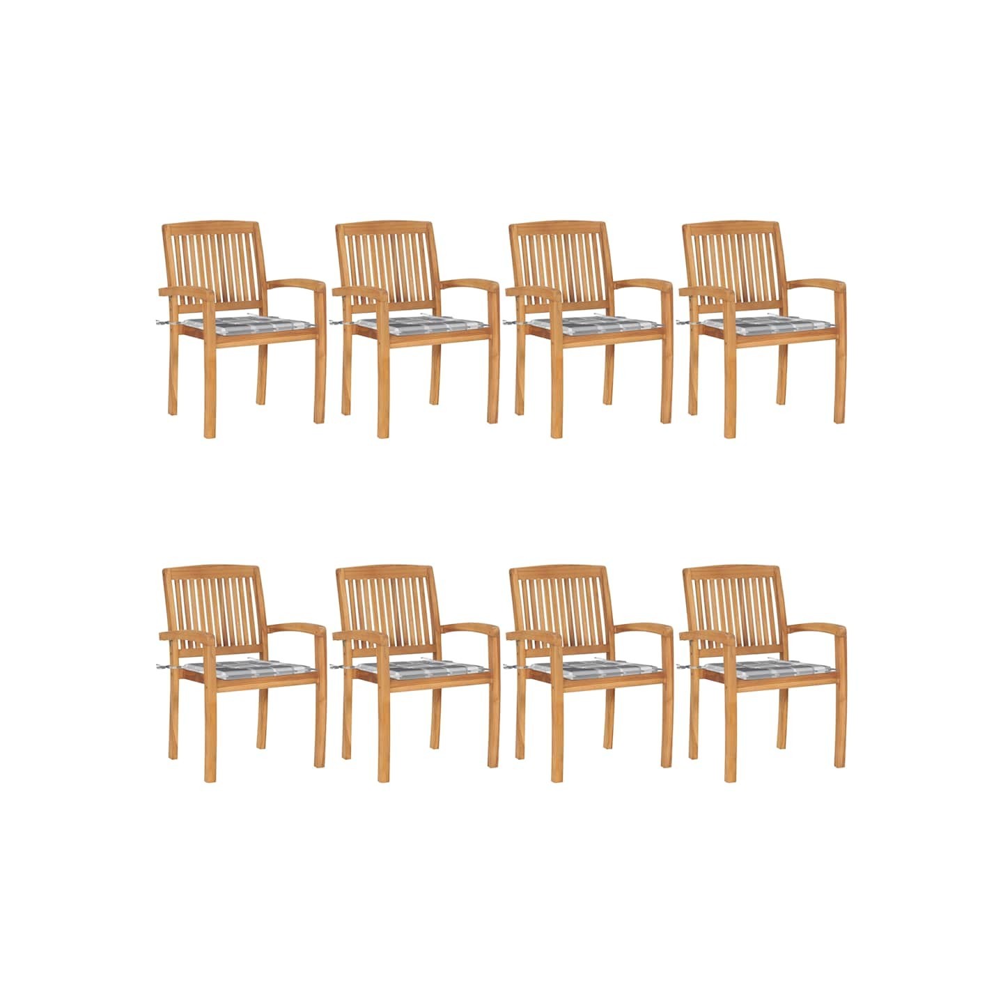 Chaises de jardin empilables avec coussins lot de 8 Teck solide