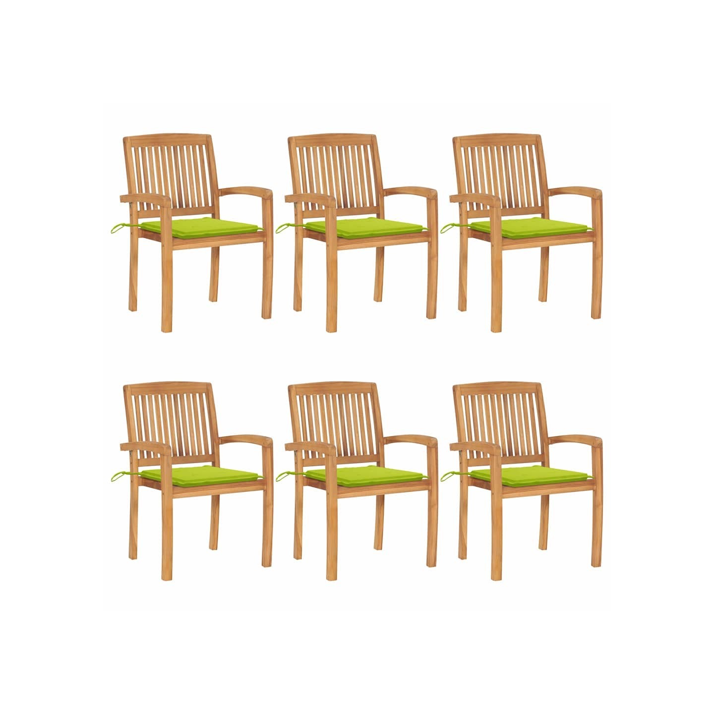 Chaises de jardin empilables avec coussins lot de 6 Teck solide