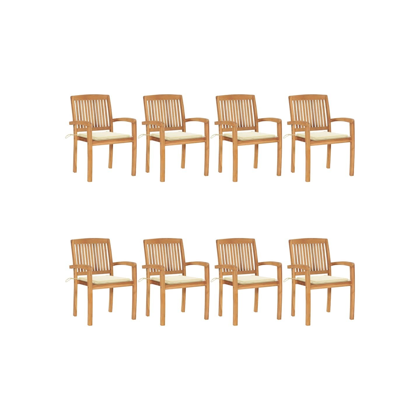 Chaises de jardin empilables avec coussins lot de 8 Teck solide