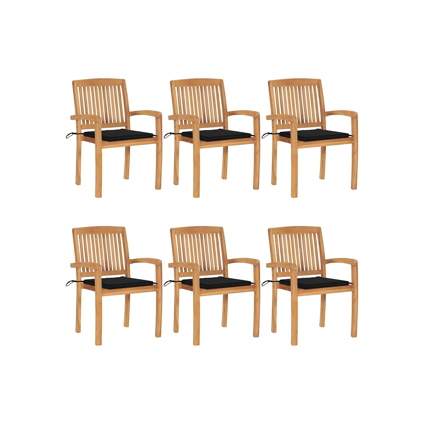 Chaises de jardin empilables avec coussins lot de 6 Teck solide
