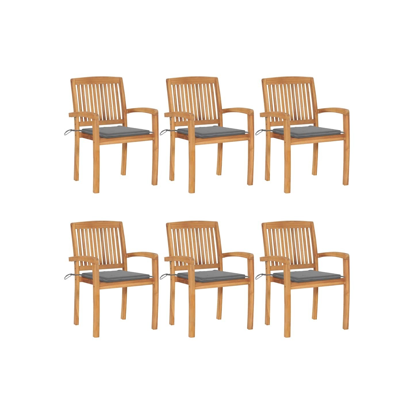 Chaises de jardin empilables avec coussins lot de 6 Teck solide