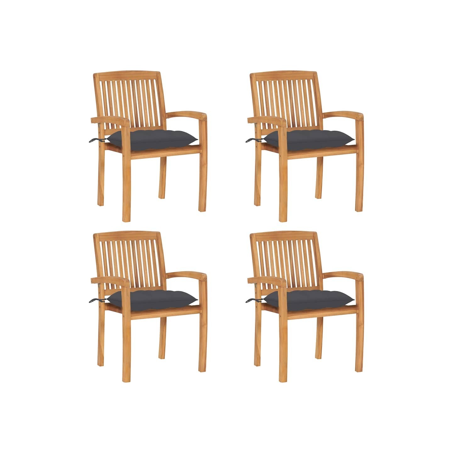 Chaises de jardin empilables avec coussins lot de 4 Teck solide