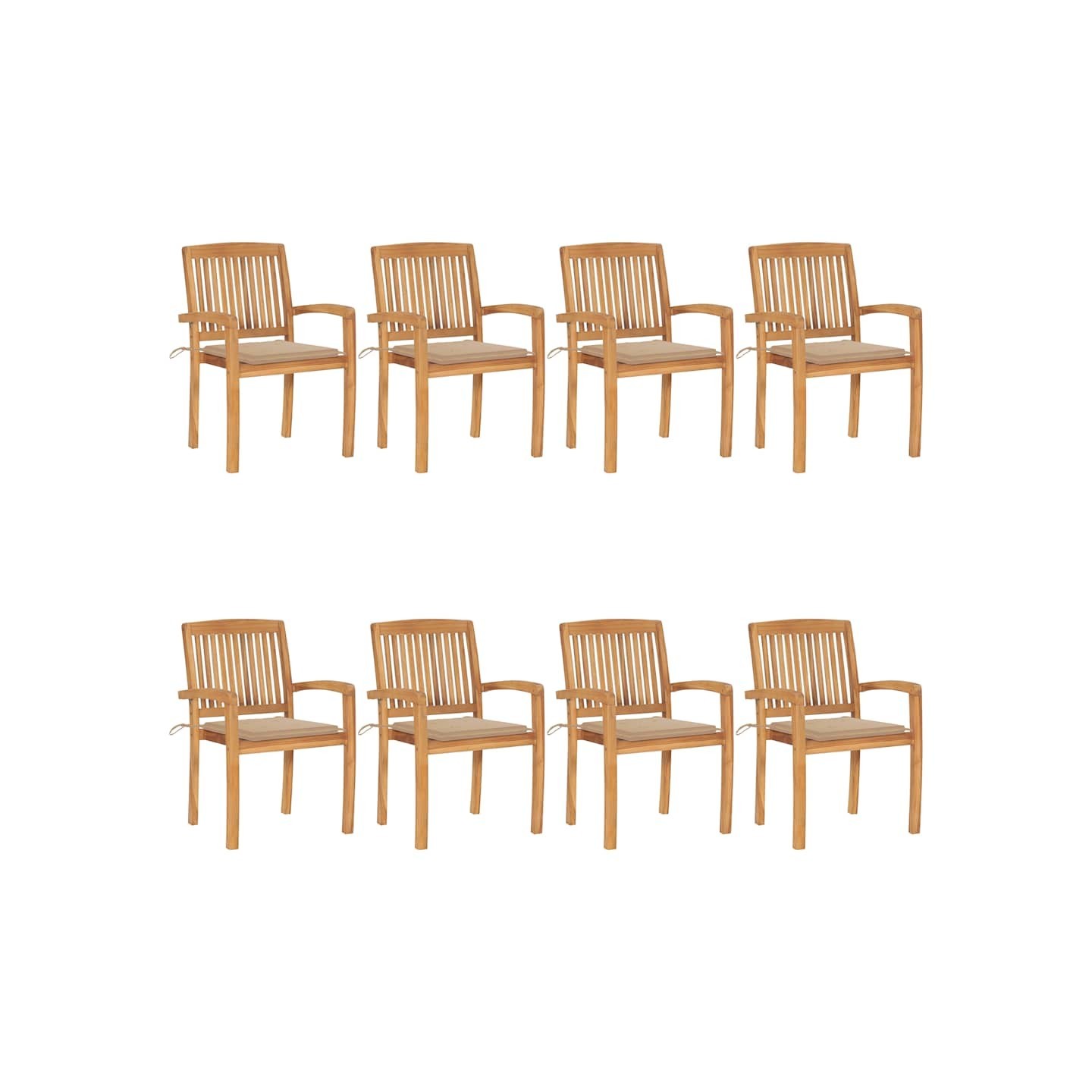 Chaises de jardin empilables avec coussins lot de 8 Teck solide
