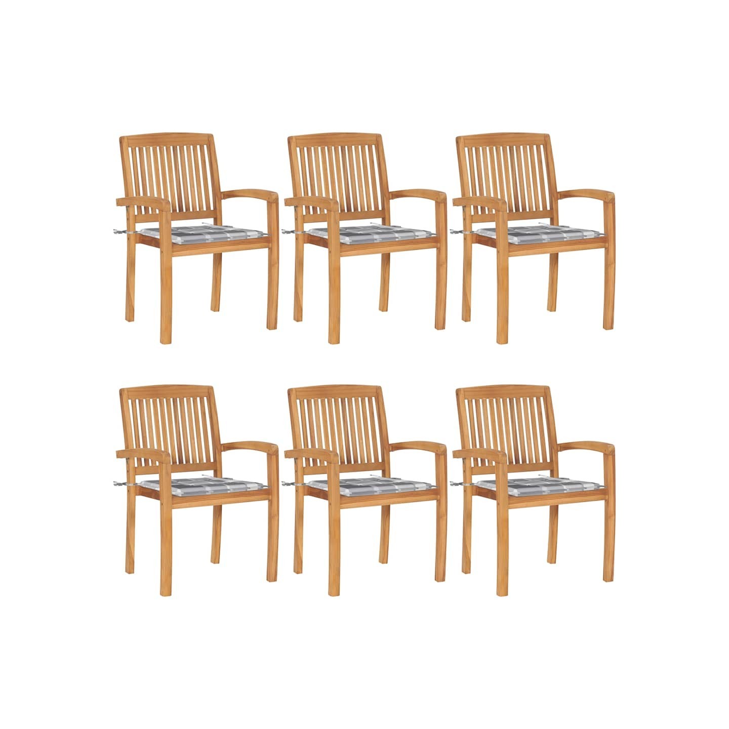 Chaises de jardin empilables avec coussins lot de 6 Teck solide