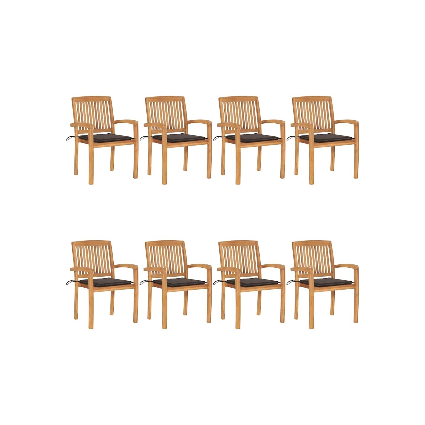 Chaises de jardin empilables avec coussins lot de 8 Teck solide
