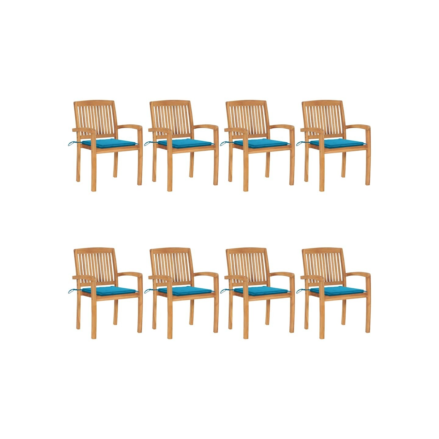 Chaises de jardin empilables avec coussins lot de 8 Teck solide