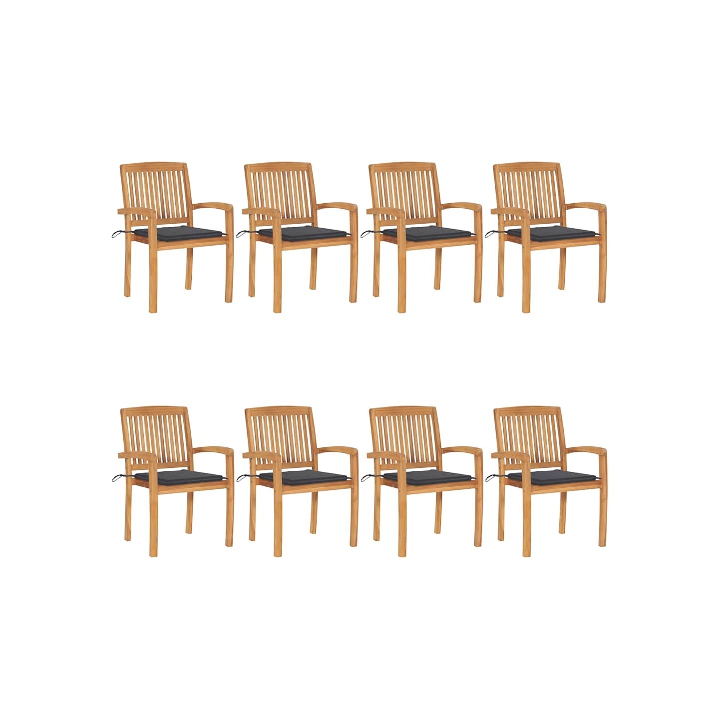 Chaises de jardin empilables avec coussins lot de 8 Teck solide