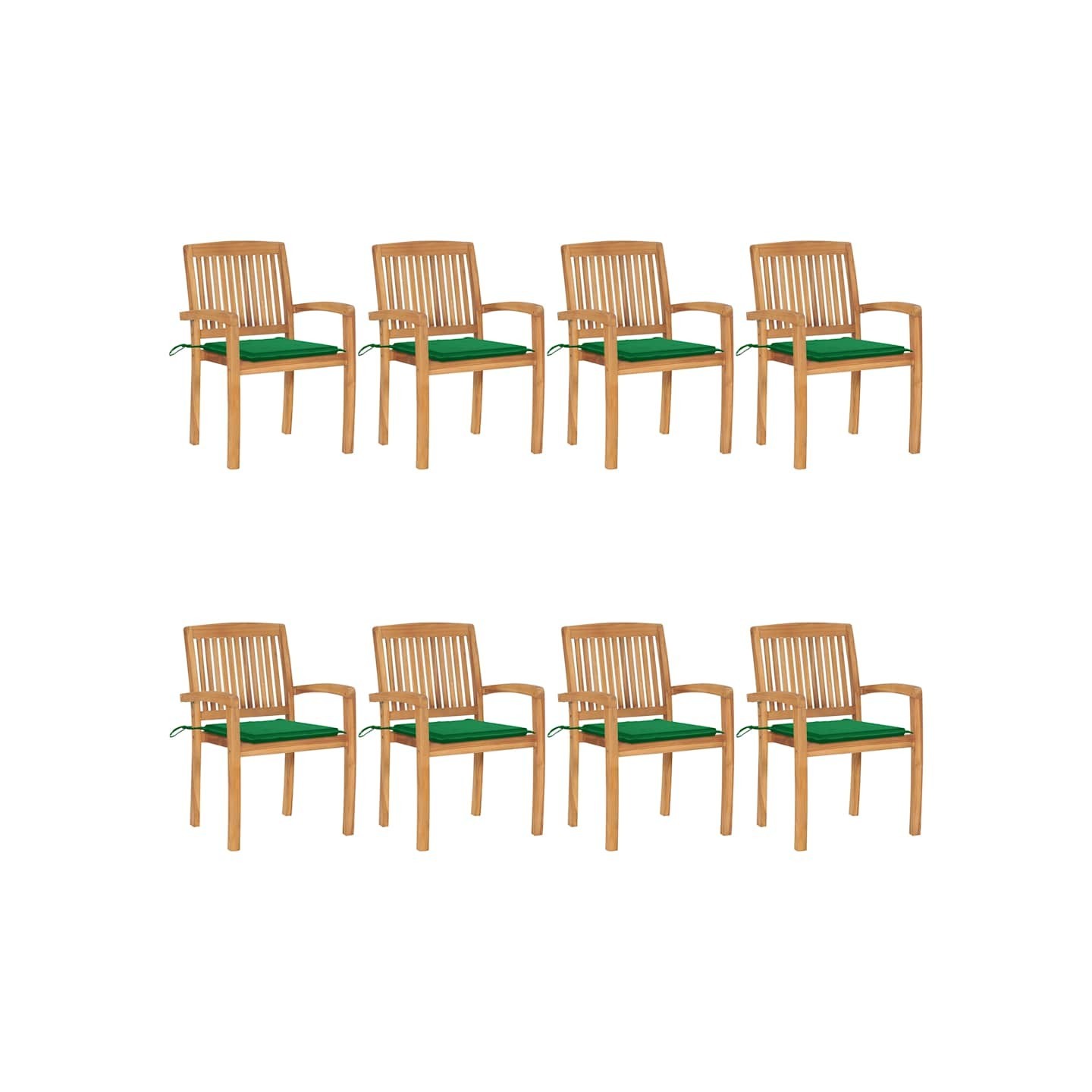 Chaises de jardin empilables avec coussins lot de 8 Teck solide