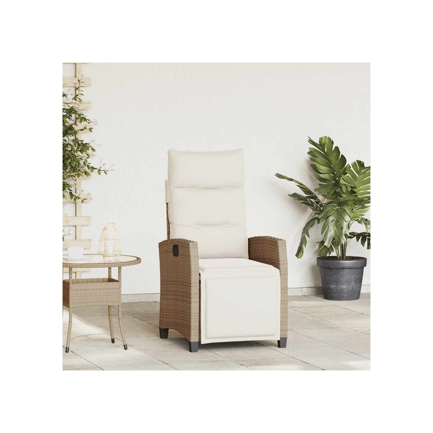 Chaise de jardin inclinable et table d'appoint beige polyrotin