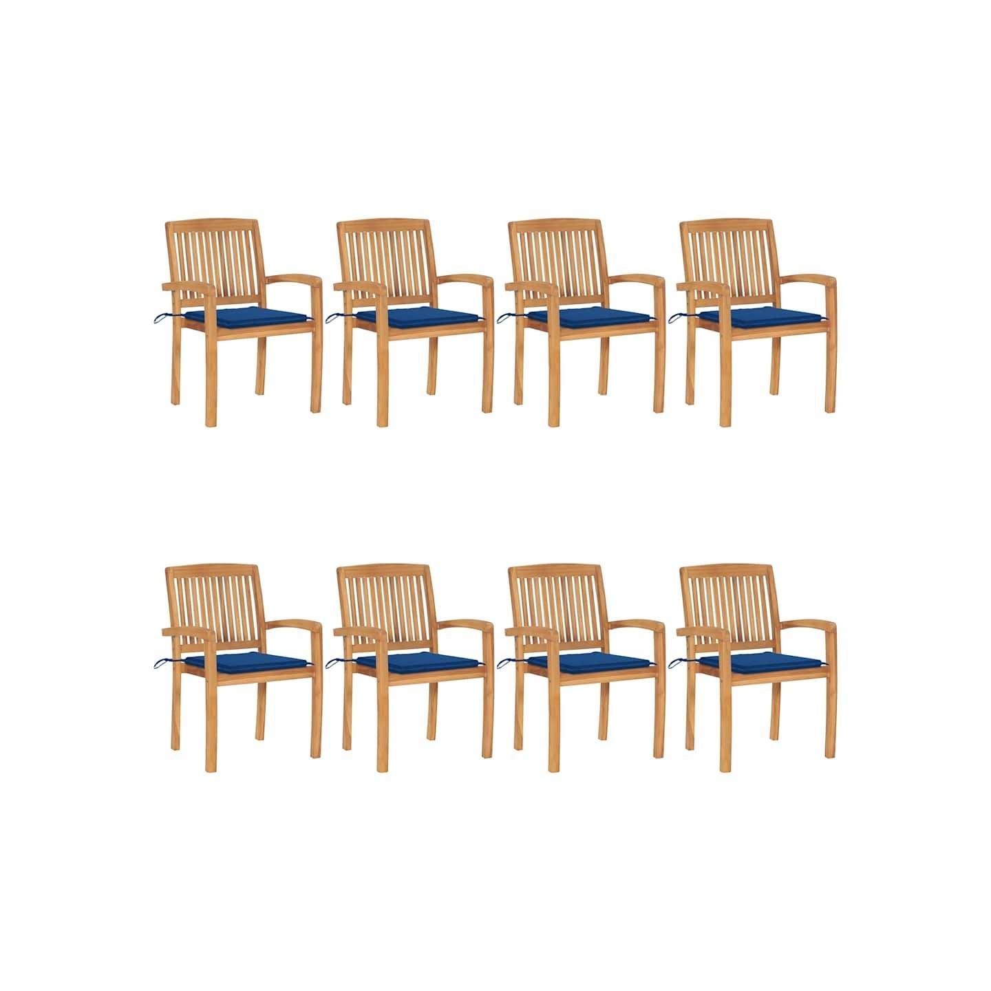 Chaises de jardin empilables avec coussins lot de 8 Teck solide