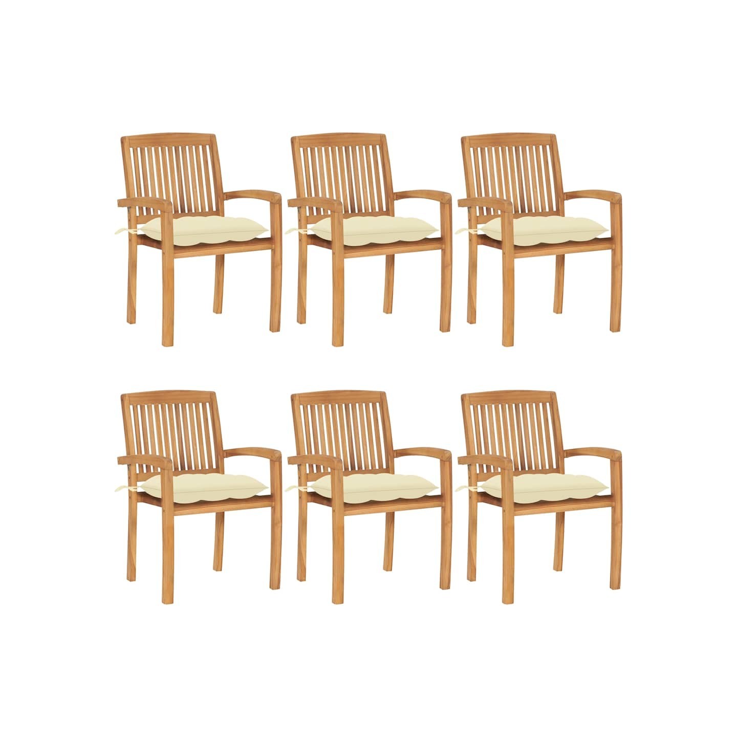 Chaises de jardin empilables avec coussins lot de 6 Teck solide