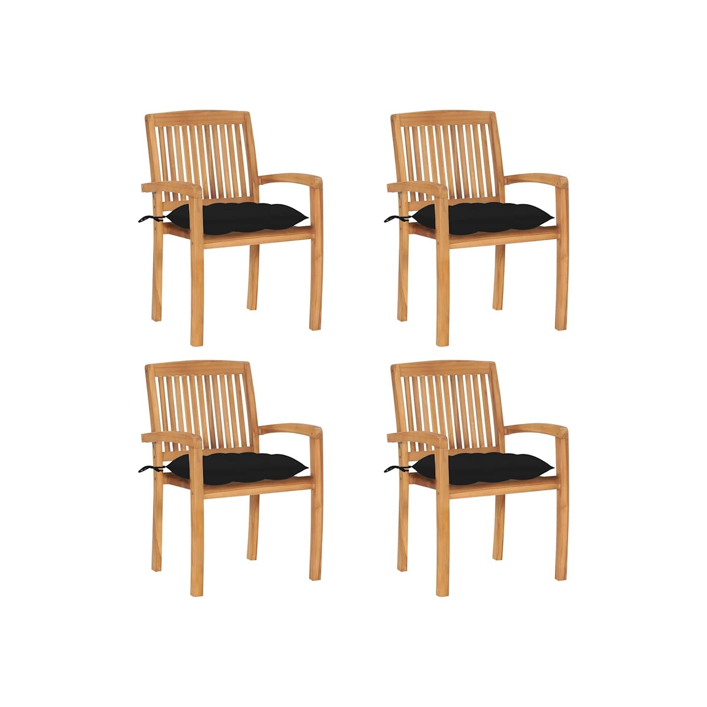 Chaises de jardin empilables avec coussins lot de 4 Teck solide