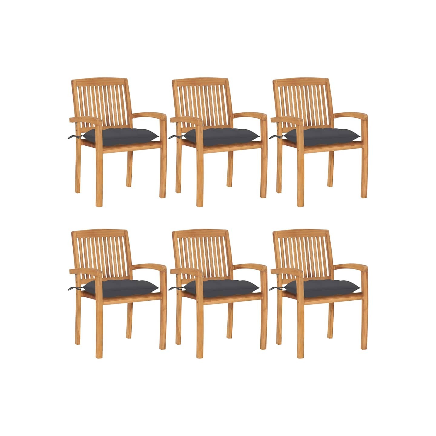 Chaises de jardin empilables avec coussins lot de 6 Teck solide