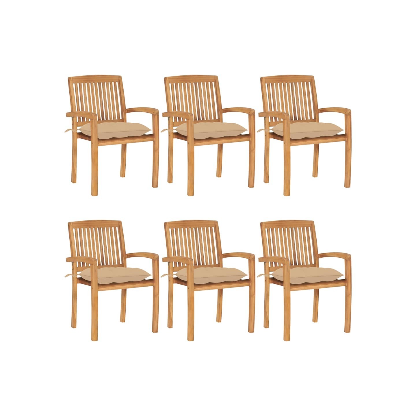 Chaises de jardin empilables avec coussins lot de 6 Teck solide