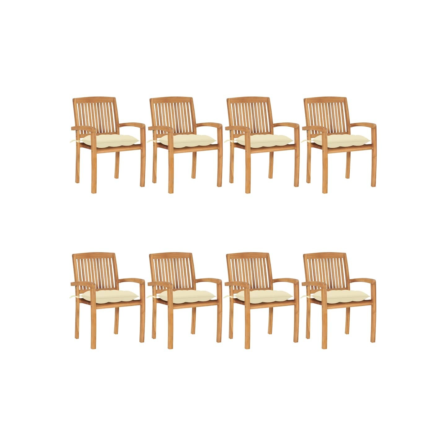 Chaises de jardin empilables avec coussins lot de 8 Teck solide