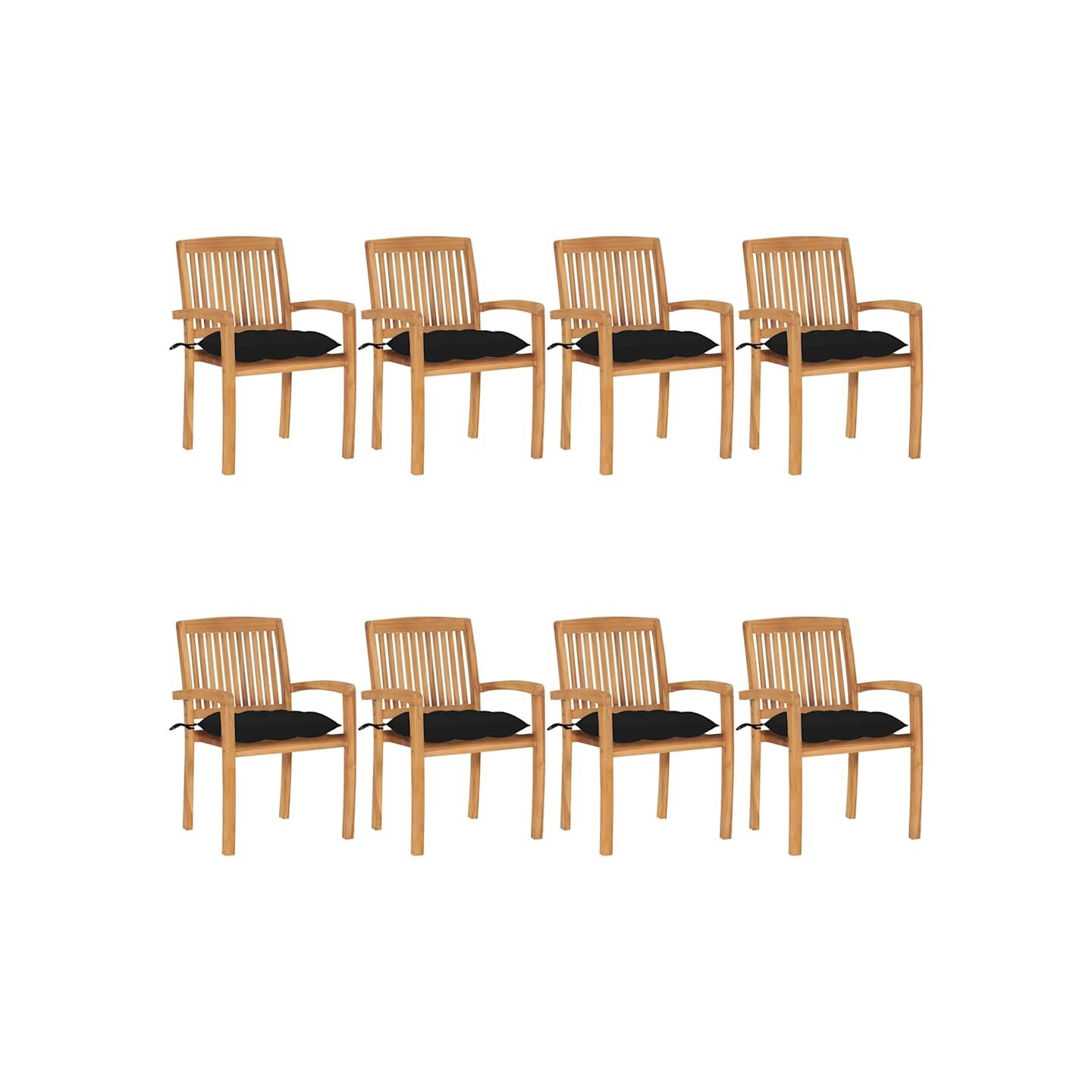 Chaises de jardin empilables avec coussins lot de 8 Teck solide