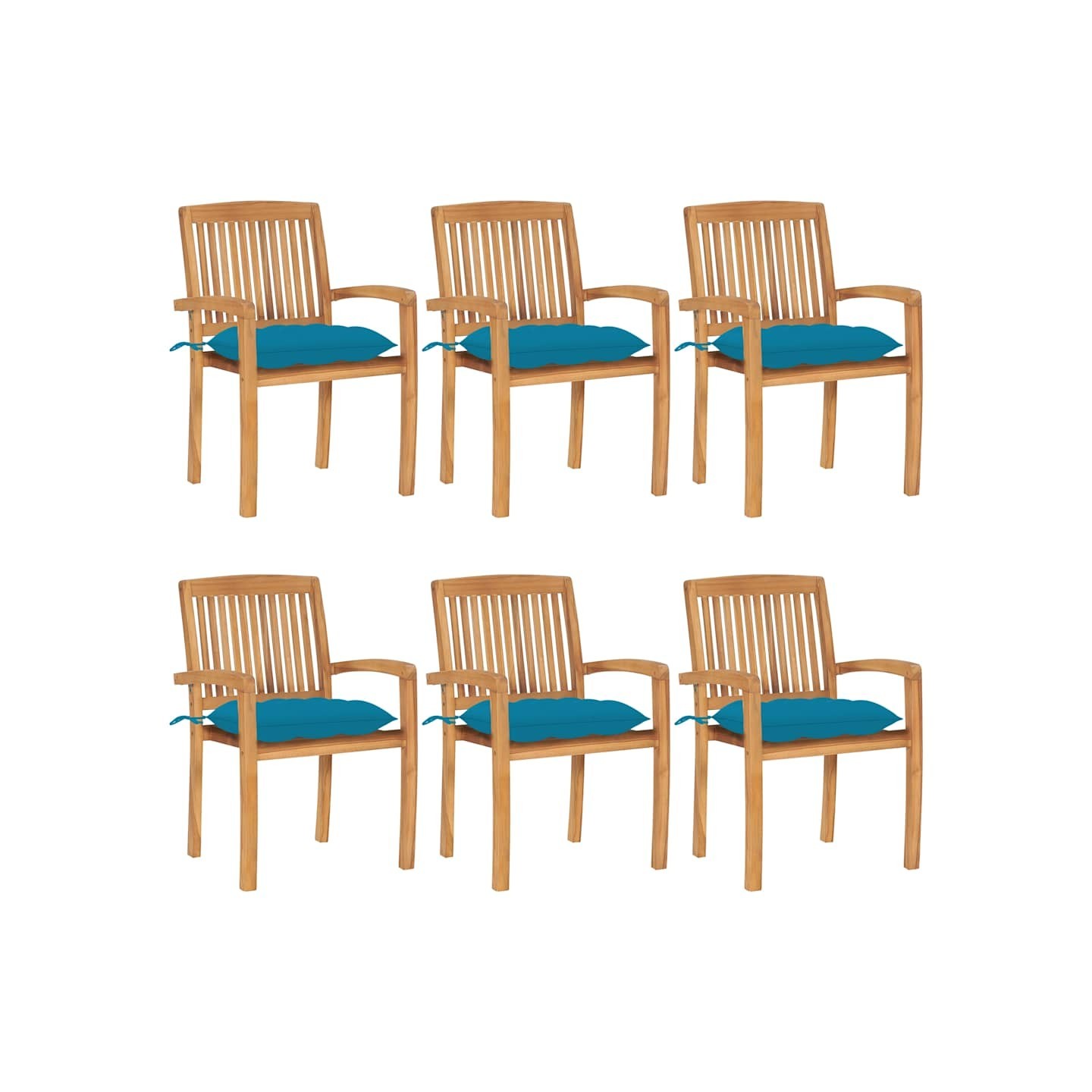 Chaises de jardin empilables avec coussins lot de 6 Teck solide