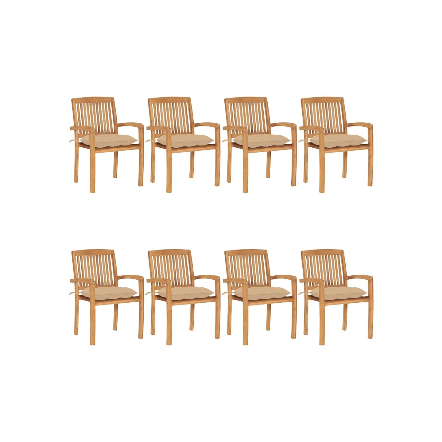 Chaises de jardin empilables avec coussins lot de 8 Teck solide