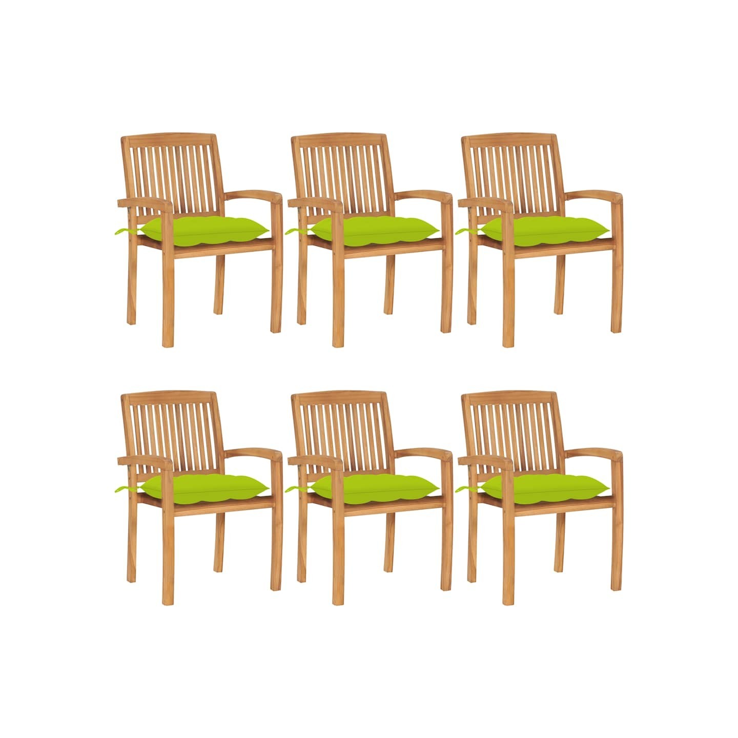 Chaises de jardin empilables avec coussins lot de 6 Teck solide