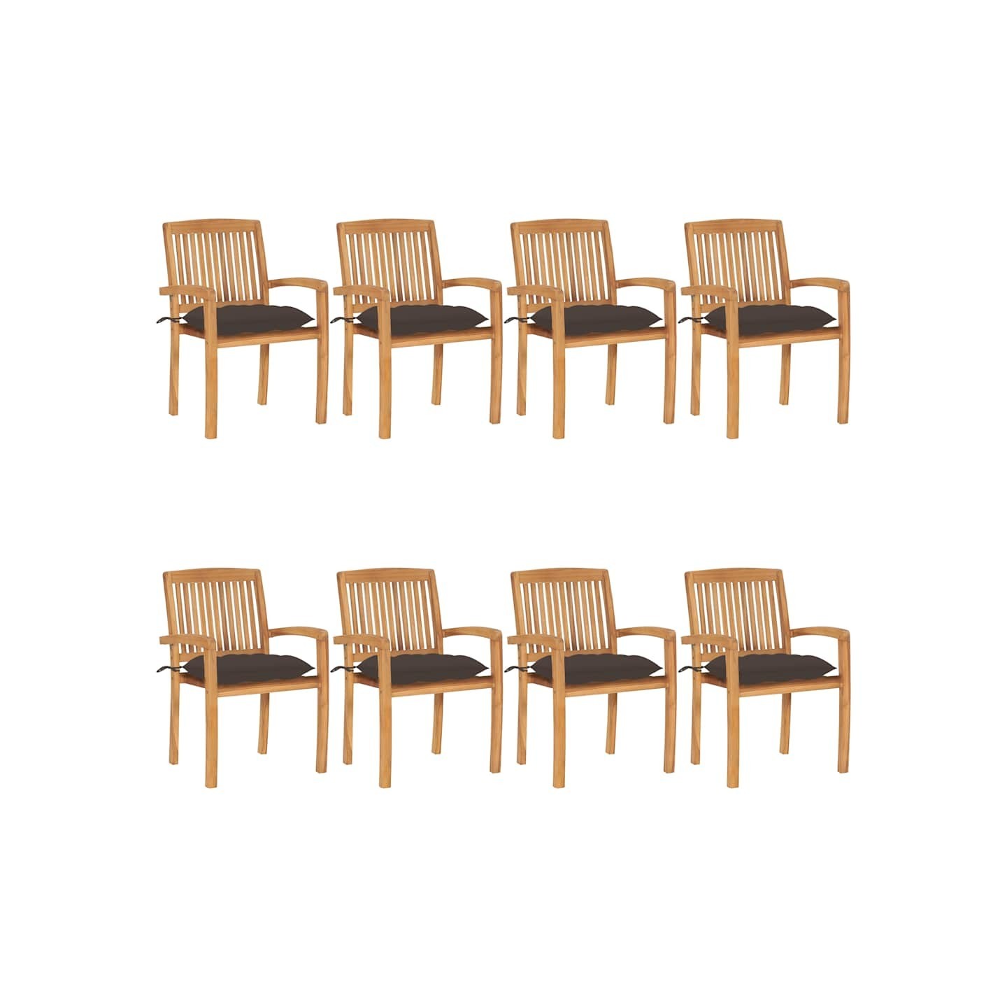 Chaises de jardin empilables avec coussins lot de 8 Teck solide