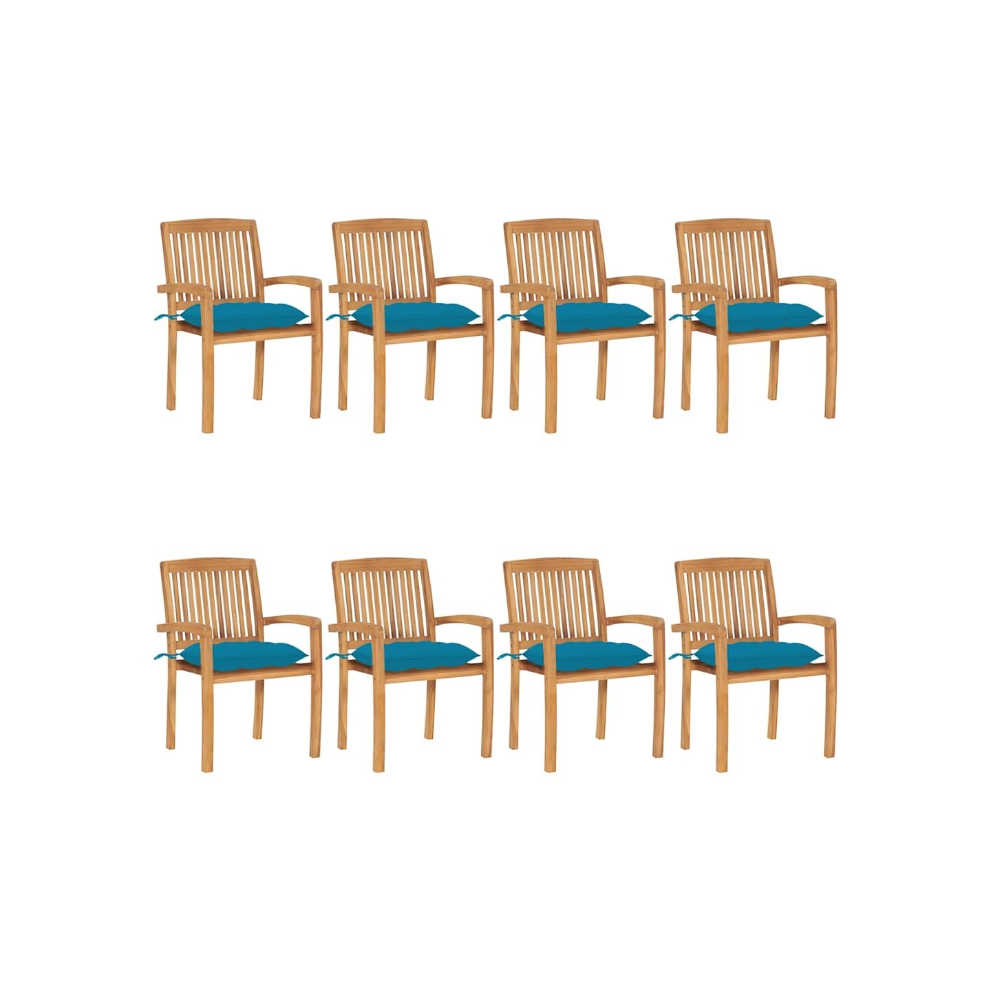 Chaises de jardin empilables avec coussins lot de 8 Teck solide