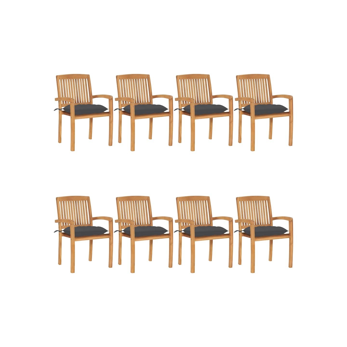 Chaises de jardin empilables avec coussins lot de 8 Teck solide