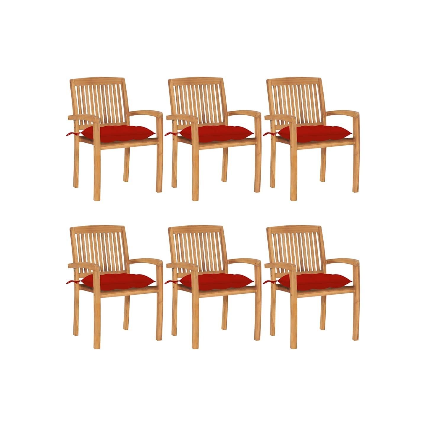 Chaises de jardin empilables avec coussins lot de 6 Teck solide