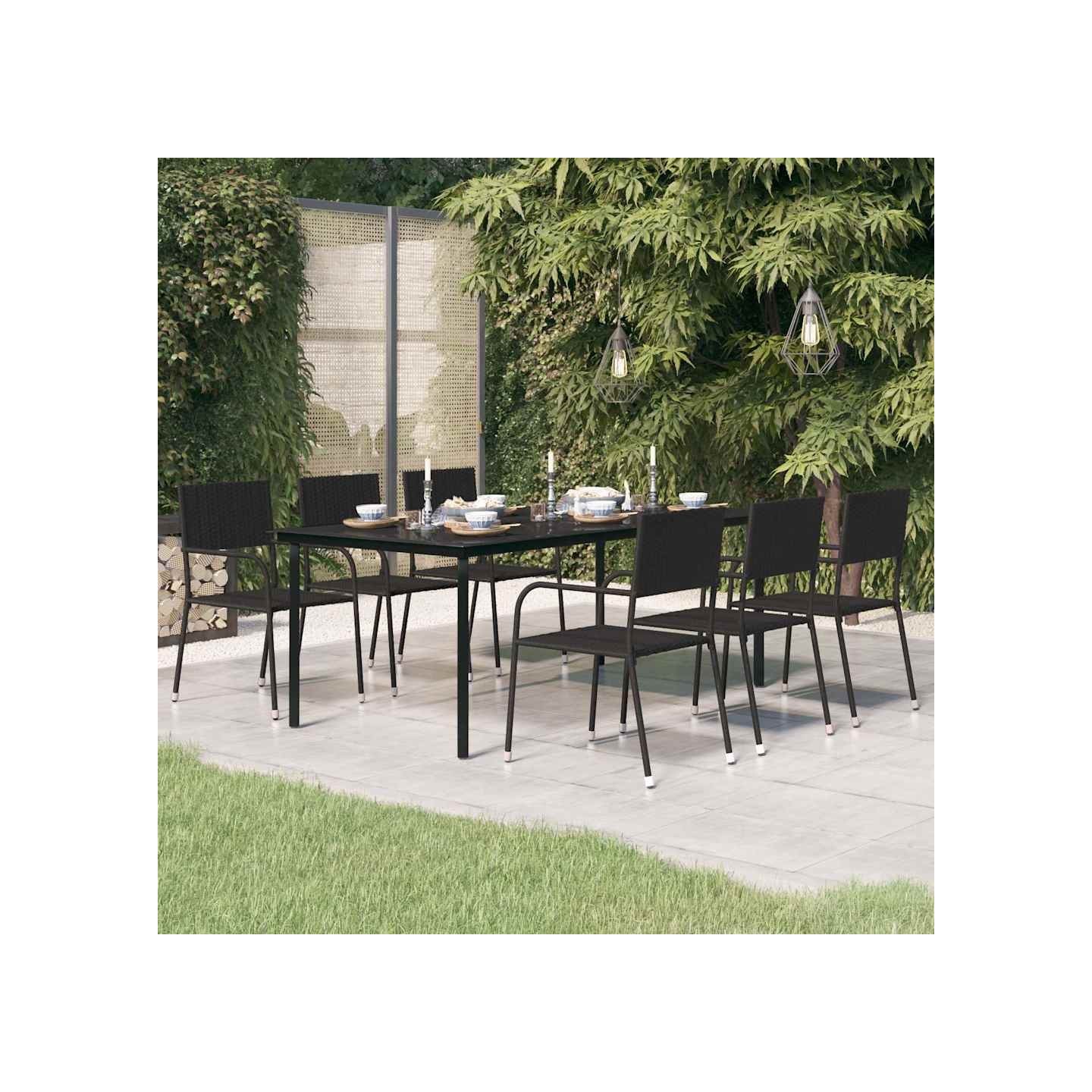 Table à dîner de jardin Noir 200x100x74 cm Acier et verre