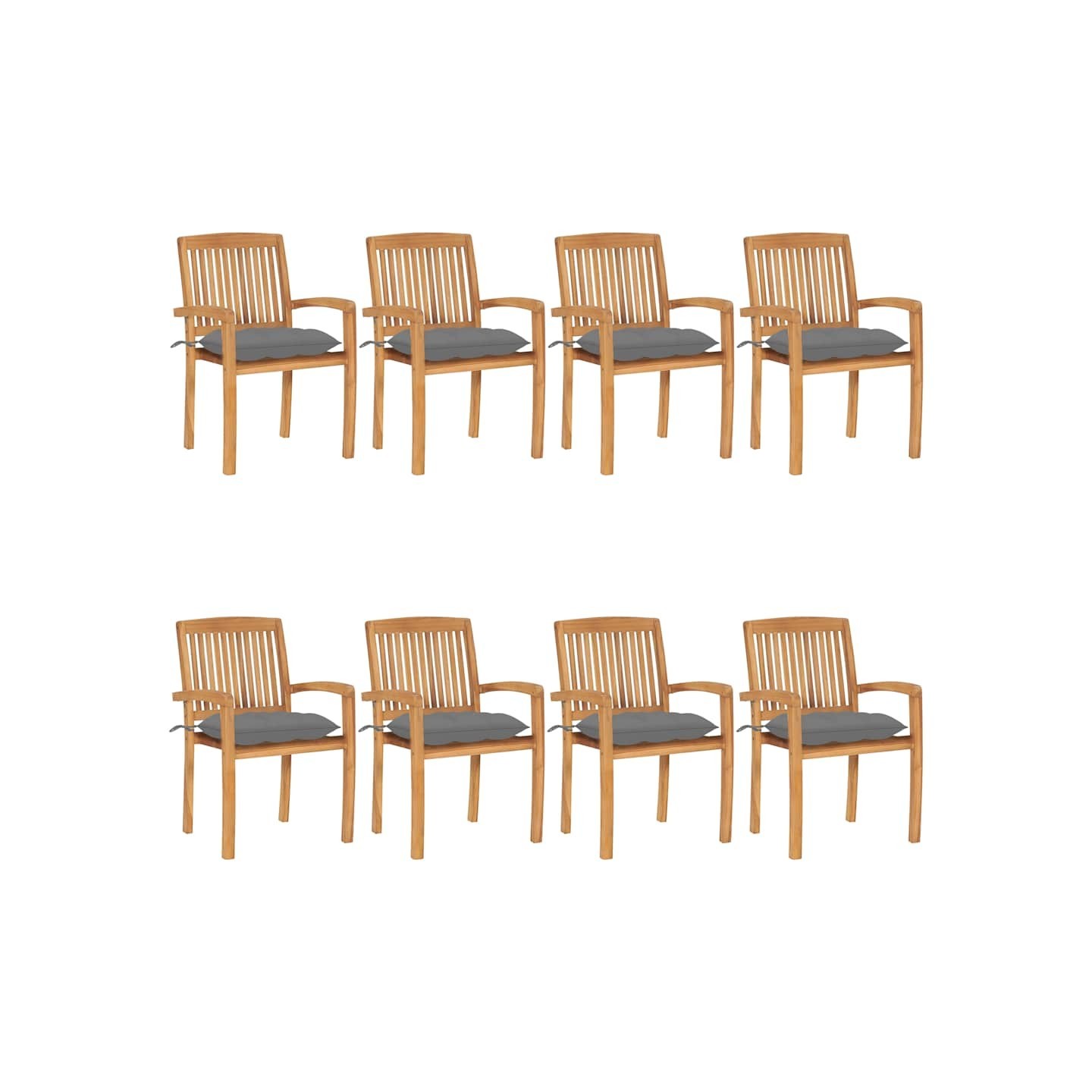 Chaises de jardin empilables avec coussins lot de 8 Teck solide