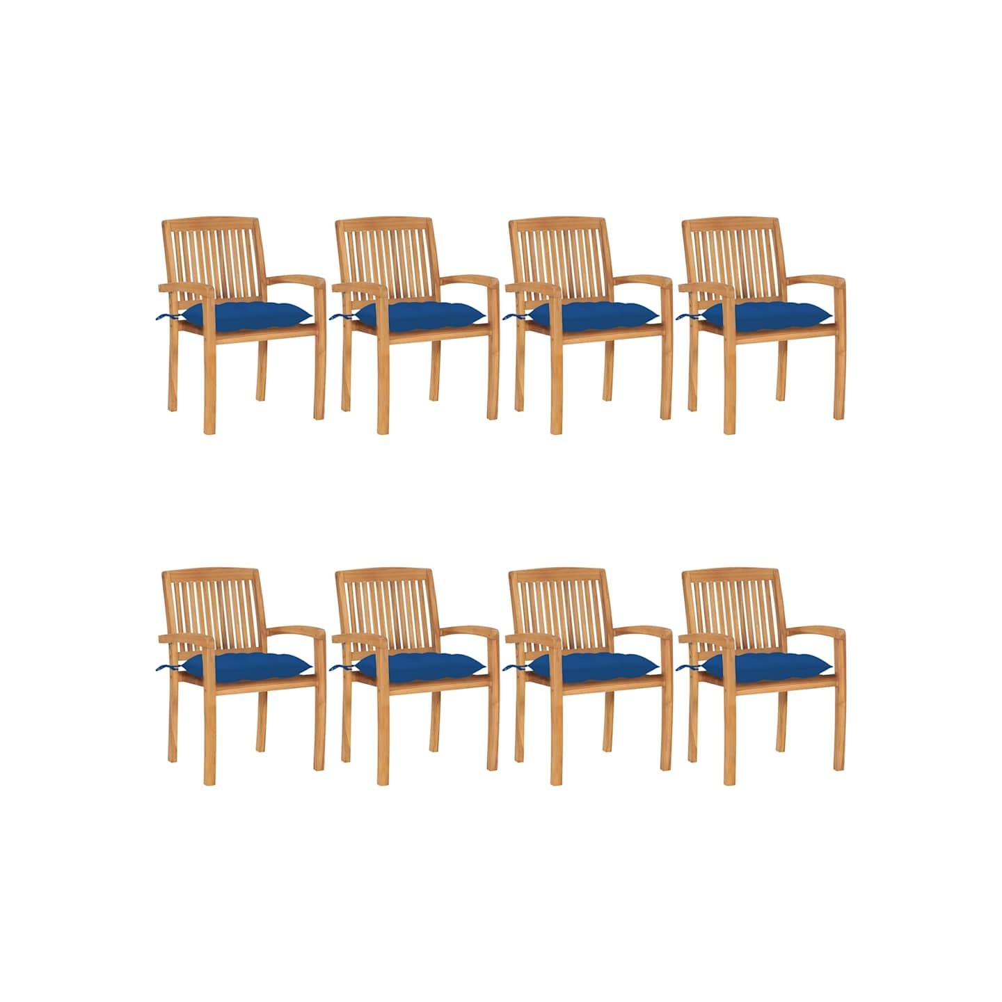 Chaises de jardin empilables avec coussins lot de 8 Teck solide
