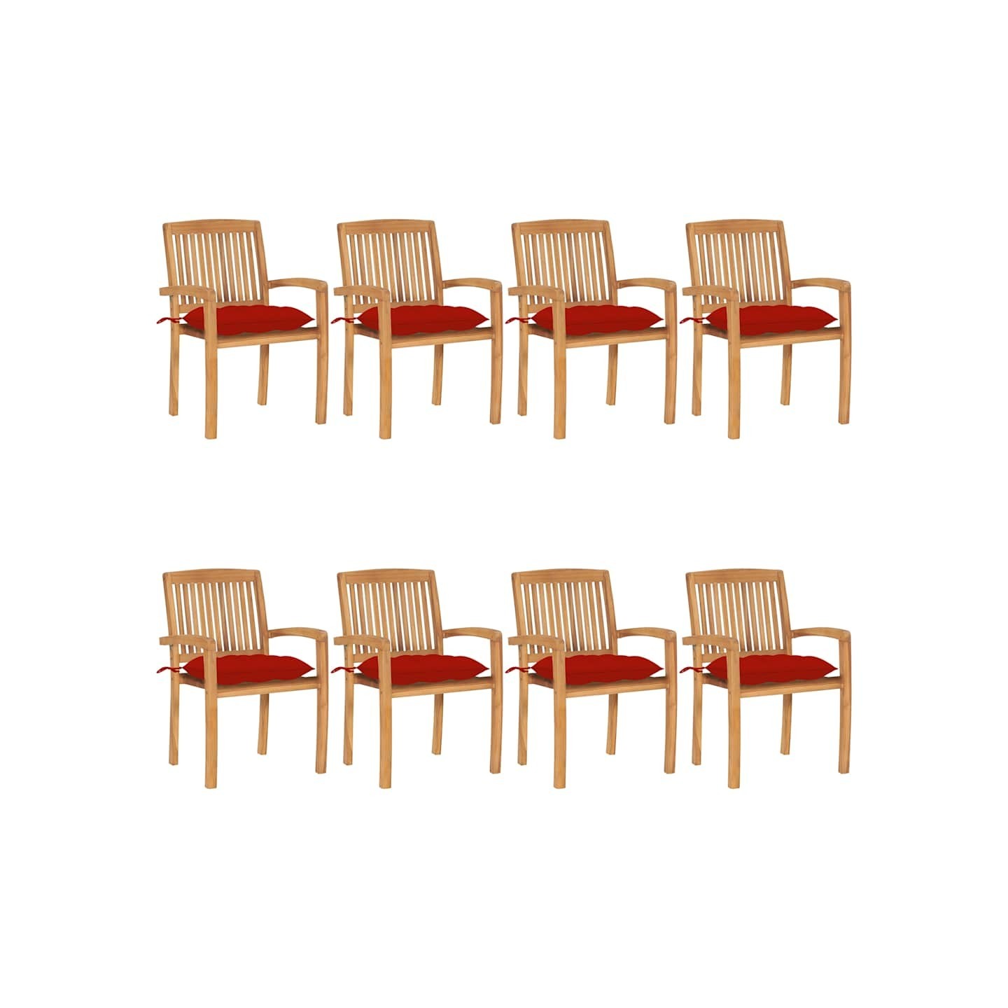 Chaises de jardin empilables avec coussins lot de 8 Teck solide