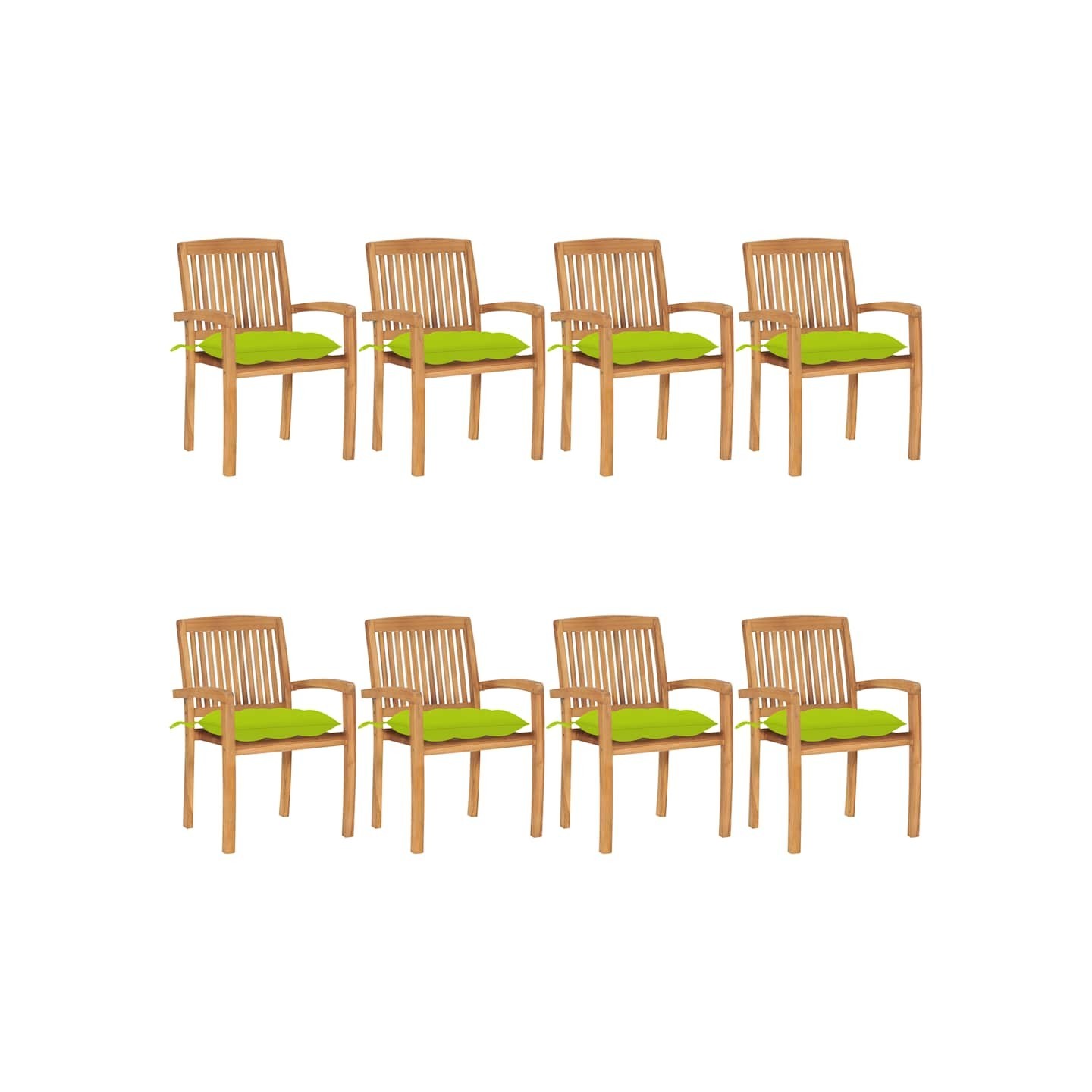Chaises de jardin empilables avec coussins lot de 8 Teck solide