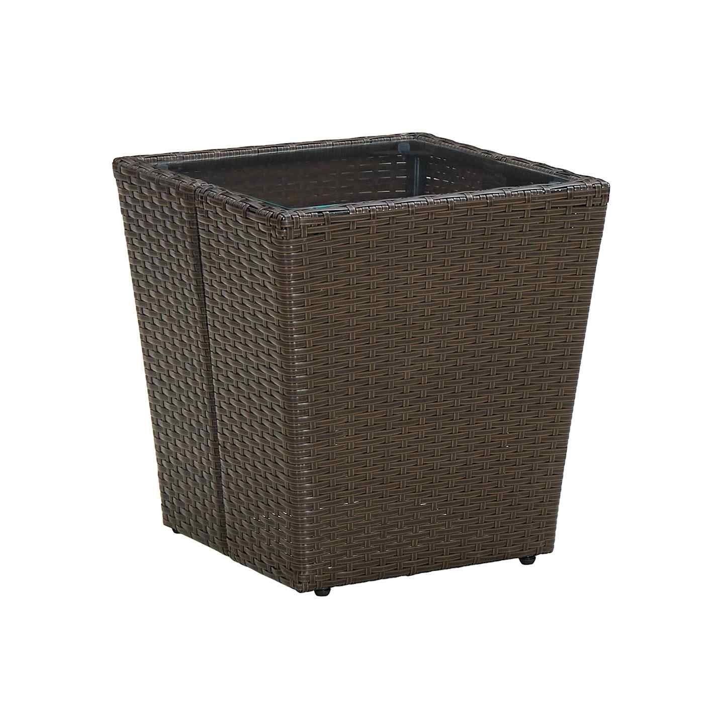 Table à thé Marron 41,5x41,5x44 cm Résine tressée verre trempé